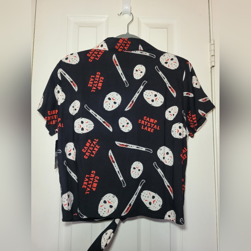Friday the 13th Camp Crystal Lake Tie-Front Button-up Shirt Machete Horror Large - Picture 9 of 11